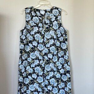 JJill Linen Floral Dress, Size Small, Dark Navy with blue/white flowers
